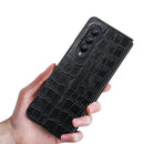 For Samsung Galaxy Z Fold4 Crocodile Texture Genuine Leather Phone Case(Blue)