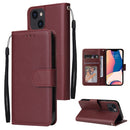 For iPhone 14 Multifunctional Horizontal Flip Leather Case with Three Card Slot (Red Wine)