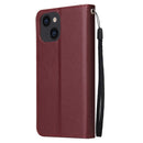 For iPhone 14 Multifunctional Horizontal Flip Leather Case with Three Card Slot (Red Wine)