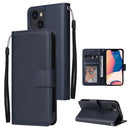 For iPhone 14 Multifunctional Horizontal Flip Leather Case with Three Card Slot (Navy)