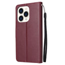 Multifunctional Horizontal Flip Leather Case with Three Card Slot For iPhone 14 Pro(Red Wine)