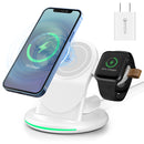 W-03 3 in 1 Magnetic Wireless Charger with 15W Adapter / USB-C Cable,US Plug(White)
