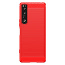 For Sony Xperia 1 IV Brushed Texture Carbon Fiber TPU Phone Case(Red)