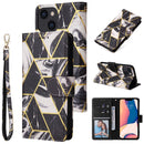 Marble Bronzing Stitching Horizontal Flip PU Leather Case For iPhone 14(Black)