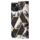 Marble Bronzing Stitching Horizontal Flip PU Leather Case For iPhone 14(Black)