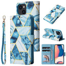Marble Bronzing Stitching Horizontal Flip PU Leather Case For iPhone 14(Blue)