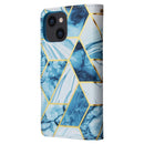 Marble Bronzing Stitching Horizontal Flip PU Leather Case For iPhone 14(Blue)
