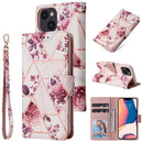 Marble Bronzing Stitching Horizontal Flip PU Leather Case For iPhone 14(Rose Gold)