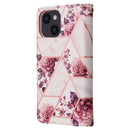 Marble Bronzing Stitching Horizontal Flip PU Leather Case For iPhone 14(Rose Gold)
