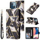 Marble Bronzing Stitching Horizontal Flip PU Leather Case For iPhone 14 Max(Black)