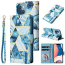 Marble Bronzing Stitching Horizontal Flip PU Leather Case For iPhone 14 Max(Blue)