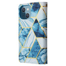 Marble Bronzing Stitching Horizontal Flip PU Leather Case For iPhone 14 Max(Blue)