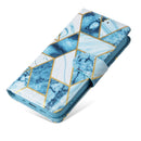Marble Bronzing Stitching Horizontal Flip PU Leather Case For iPhone 14 Max(Blue)