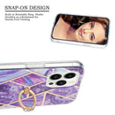 For iPhone 14 Pro Electroplating Splicing Marble Pattern Dual-side IMD TPU Shockproof Case with Ring Holder(Dark Purple)