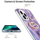 For iPhone 14 Pro Electroplating Splicing Marble Pattern Dual-side IMD TPU Shockproof Case with Ring Holder(Dark Purple)