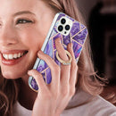 For iPhone 14 Pro Electroplating Splicing Marble Pattern Dual-side IMD TPU Shockproof Case with Ring Holder(Dark Purple)
