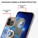 For iPhone 14 Pro Ring IMD Flowers TPU Phone Case(Blue Peony)
