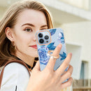 For iPhone 14 Pro Ring IMD Flowers TPU Phone Case(Blue Peony)