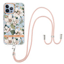 For iPhone 14 Pro Flowers and Plants Series IMD TPU Phone Case with Lanyard(Green Gardenia)