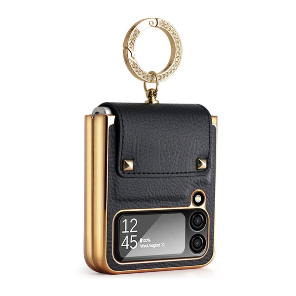 For Samsung Galaxy Z Flip4 5G Colorful Leather + PC Phone Case with Ring(Black)