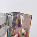 For Samsung Galaxy Z Fold4 5G Shinning Diamond Ring Holder Phone Case(Red Blue)