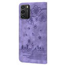 For Xiaomi Poco M3 / Redmi 9T Global Cartoon Sakura Cat Embossed Leather Phone Case(Purple)