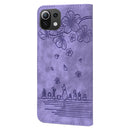For Xiaomi Mi 11 Lite 4G / 5G Cartoon Sakura Cat Embossed Leather Phone Case(Purple)