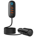 USAMS US-CC161 156W Car Cigarette Lighter Extension with Cable & Four Ports Fast Charger(Black)