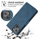 Retro Magnetic Closing Clasp Leather Case For iPhone 14(Navy Blue)