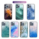 For iPhone 14 Pro Marble Pattern Glass Protective Phone Case(Water Waves)