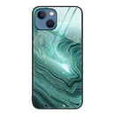 Marble Pattern Glass Protective Phone Case For iPhone 14(Water Waves)