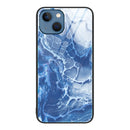 Marble Pattern Glass Protective Phone Case For iPhone 14(Blue Ocean)
