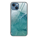 Marble Pattern Glass Protective Phone Case For iPhone 14(Green Ocean)