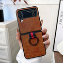 For Samsung Galaxy Z Flip4 Crocodile Texture PU Phone Case With Ring(Brown)