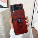 For Samsung Galaxy Z Flip4 Crocodile Texture PU Phone Case With Ring(Coffee)