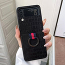 For Samsung Galaxy Z Flip4 Crocodile Texture PU Phone Case With Ring(Black)