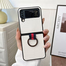 For Samsung Galaxy Z Flip4 Crocodile Texture PU Phone Case With Ring(White)
