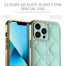 For iPhone 13 Pro D03 Grid PU Leather Electroplated Phone Case (Light Green)