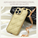For iPhone 13 Pro Max D03 Grid PU Leather Electroplated Phone Case (Yellow)