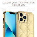 For iPhone 13 Pro Max D03 Grid PU Leather Electroplated Phone Case (Yellow)