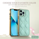 For iPhone 13 Pro Max D03 Grid PU Leather Electroplated Phone Case (Light Green)