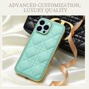 For iPhone 13 Pro Max D03 Grid PU Leather Electroplated Phone Case (Light Green)