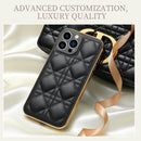 For iPhone 13 Pro Max D03 Grid PU Leather Electroplated Phone Case (Black)