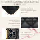 For iPhone 13 Pro Max D03 Grid PU Leather Electroplated Phone Case (Black)