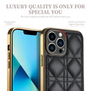 For iPhone 13 Pro Max D03 Grid PU Leather Electroplated Phone Case (Black)