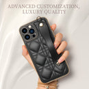 For iPhone 13 Pro Max D03 Grid PU Electroplated Phone Case with Wrist Strap (Black)