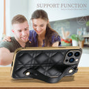 For iPhone 13 Pro Max D03 Grid PU Electroplated Phone Case with Wrist Strap (Black)