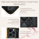 For iPhone 13 Pro Max D03 Grid PU Electroplated Phone Case with Wrist Strap (Black)