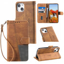 Splicing Leather Phone Case For iPhone 14(Brown)