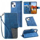 Splicing Leather Phone Case For iPhone 14(Blue)